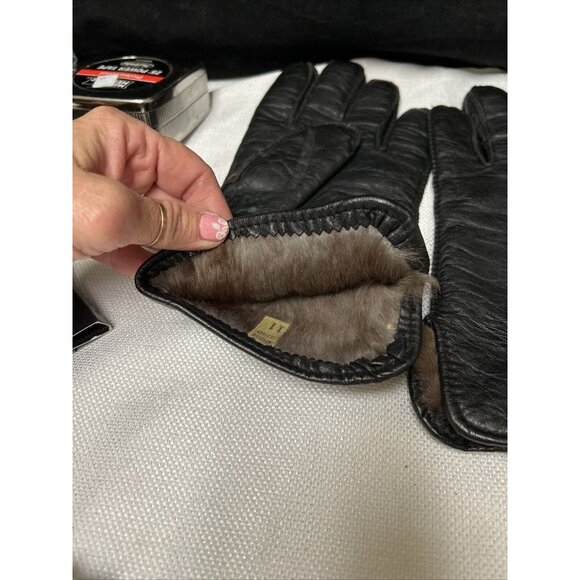 Vintage Imported Leather Fur Lined Gloves 11 - Picture 4 of 5